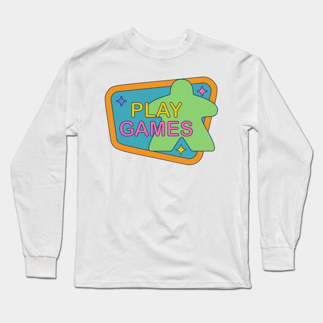 90s Colorful Retro Board Game Meeple Long Sleeve T-Shirt by Beam Geeks